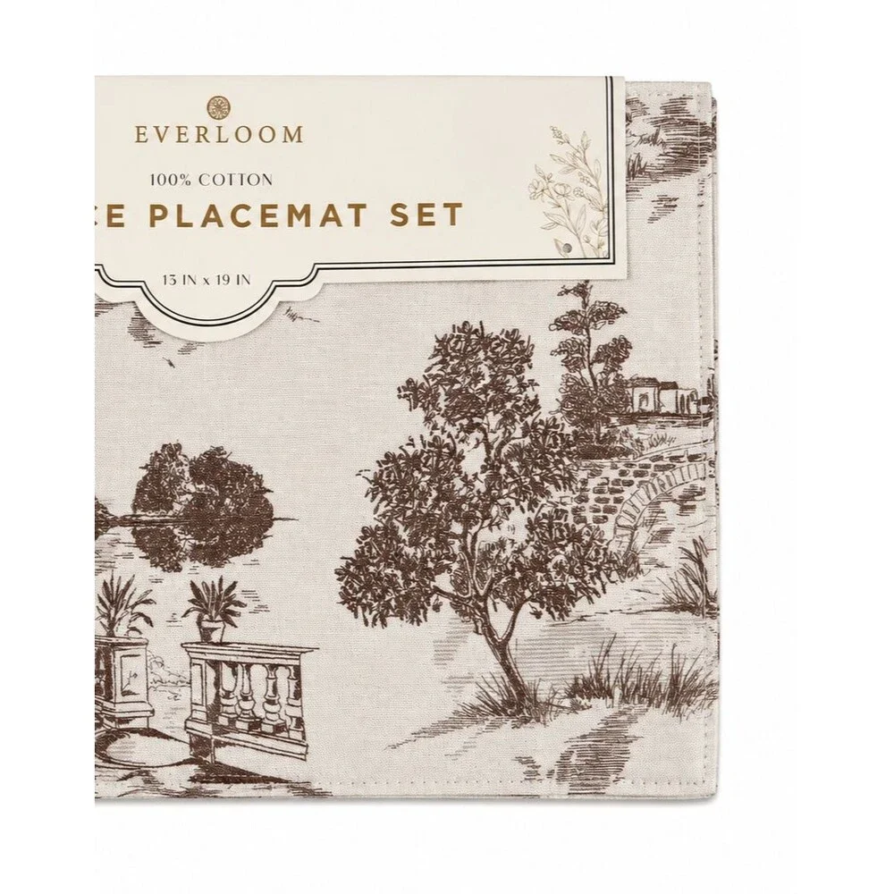 Everloom Equestrian Toile Placemats Set of 4 Horse Scenes Cotton 13x19